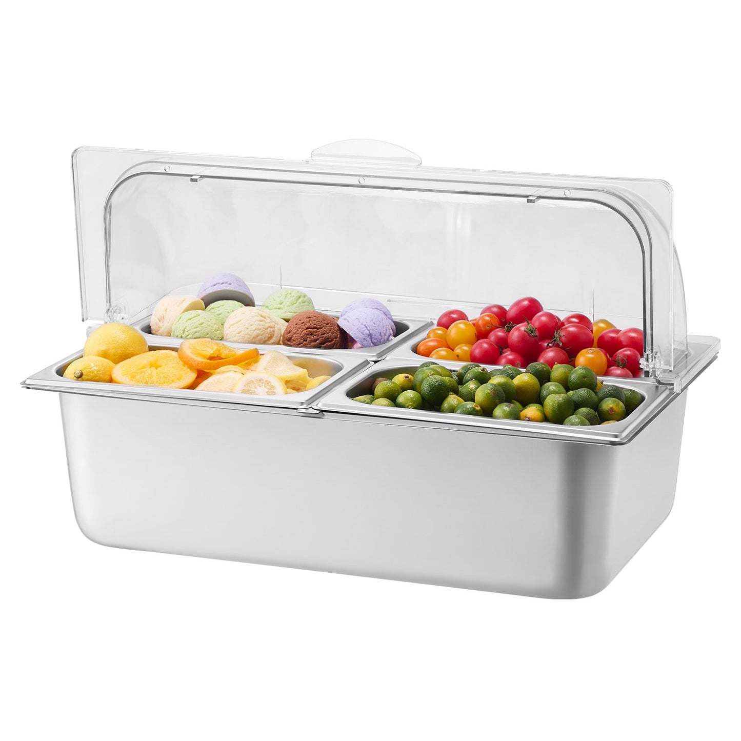 Countertop Condiment Dispenser with Clear Lid - 4 Pan Storage