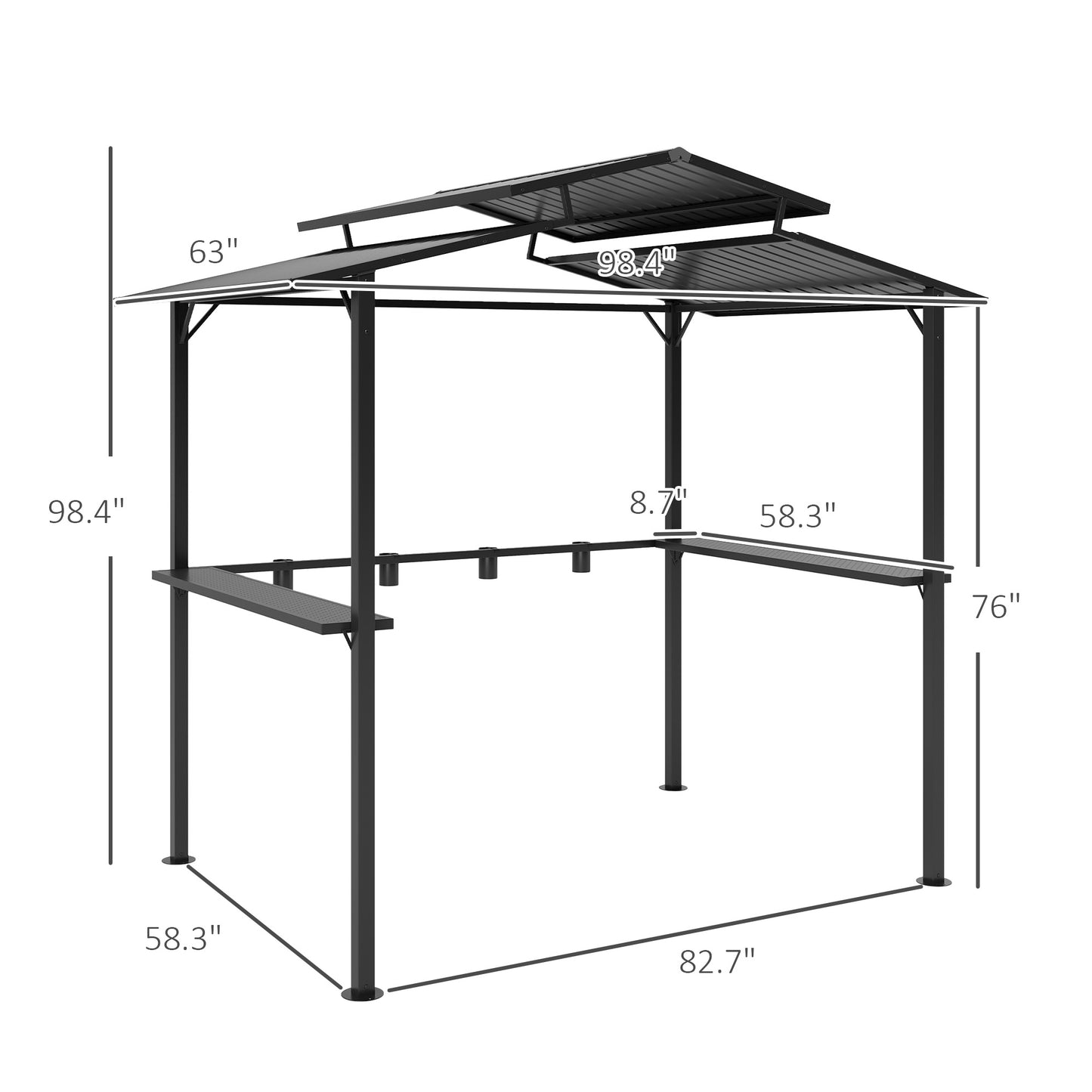 5x8ft Hardtop Grill Gazebo with Double Metal Roof, Shelves & Cup Holders