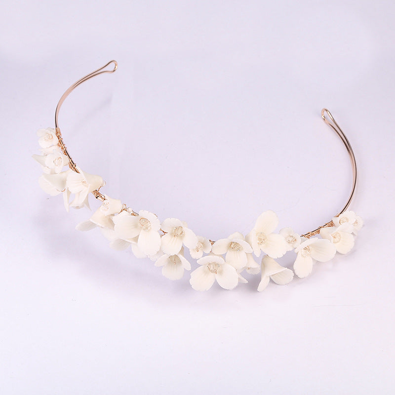 White Ceramic Flower Crown Headband for Women - Handmade Hair Accessory