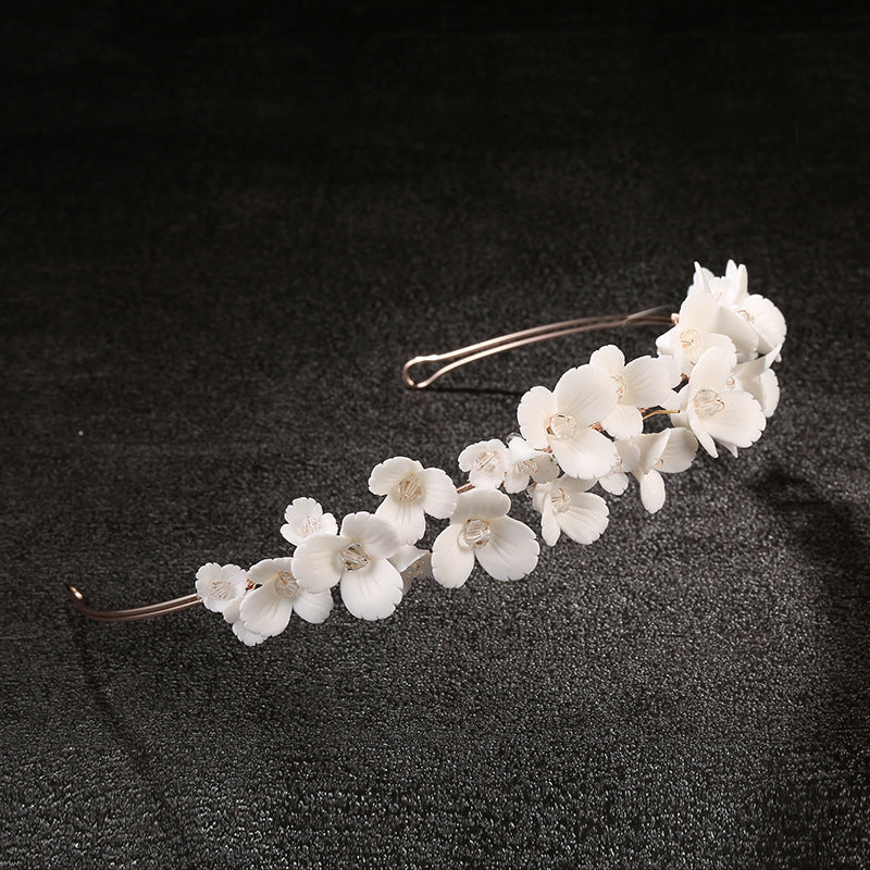 White Ceramic Flower Crown Headband for Women - Handmade Hair Accessory