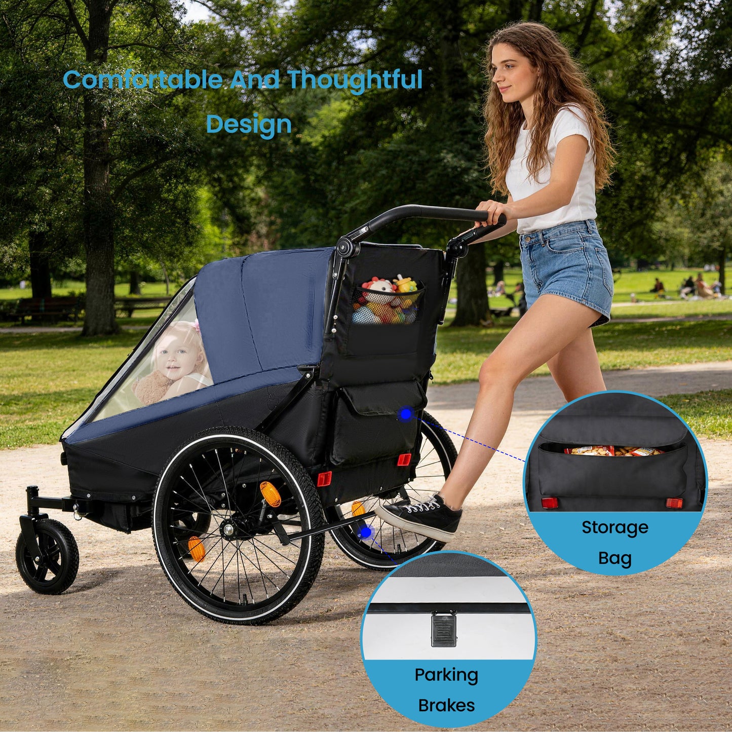 2 In 1 Kids Bike Trailer And Stroller For To Children, Jogging
