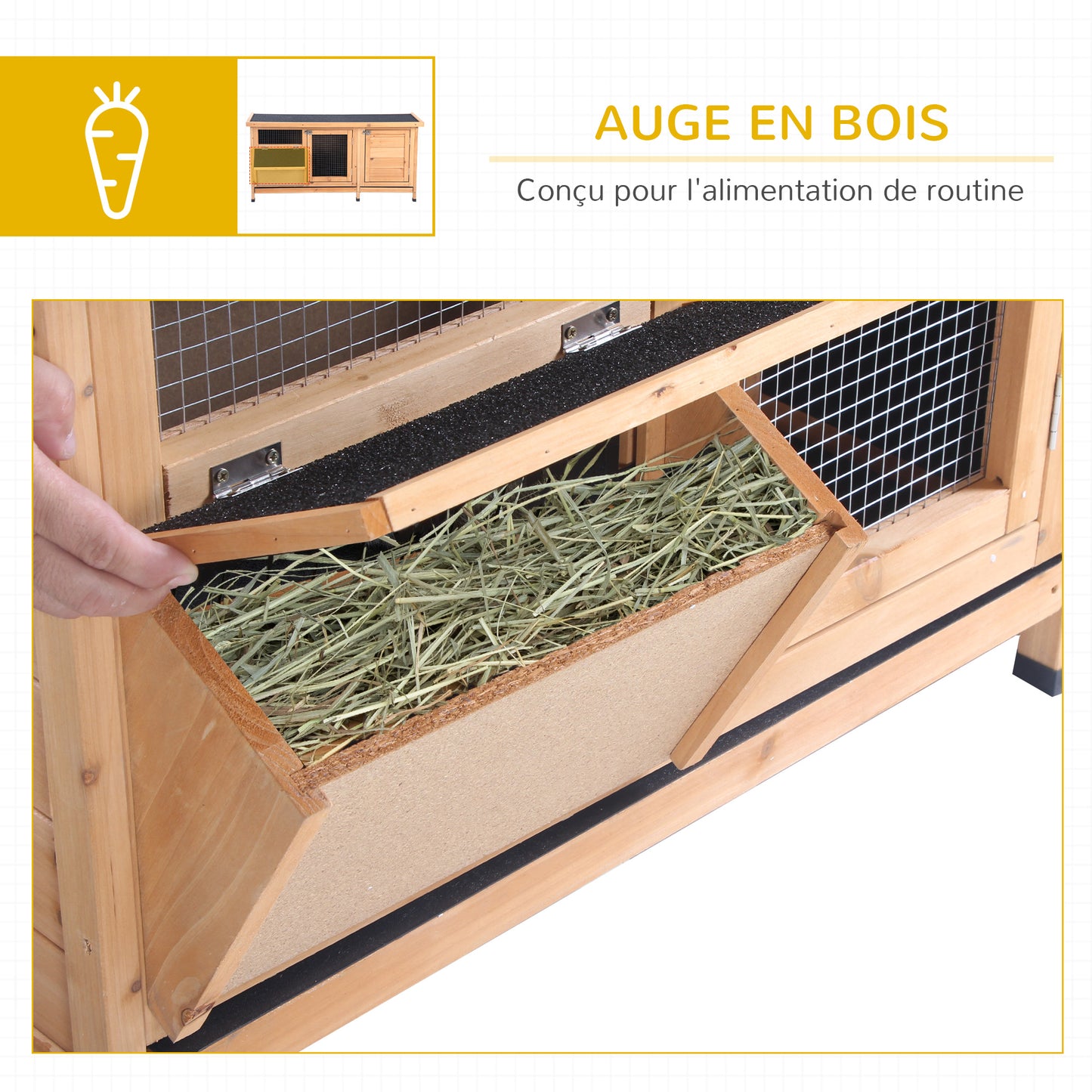 Large Rabbit Hutch with 2 Outdoor Areas and Main House - Yellow