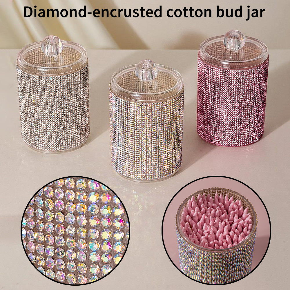 Diamond-Embellished Cotton Swab Storage Box - Home Organization
