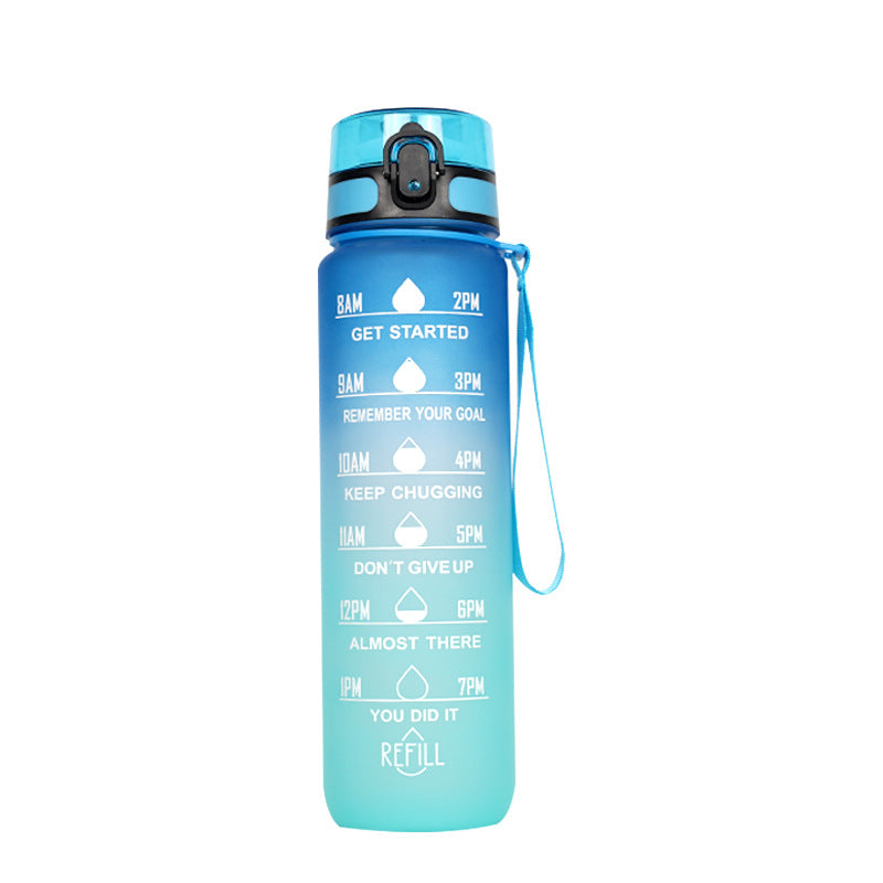 Large Capacity Sports Water Bottle - Gradient Cup with Lanyard 1000ml