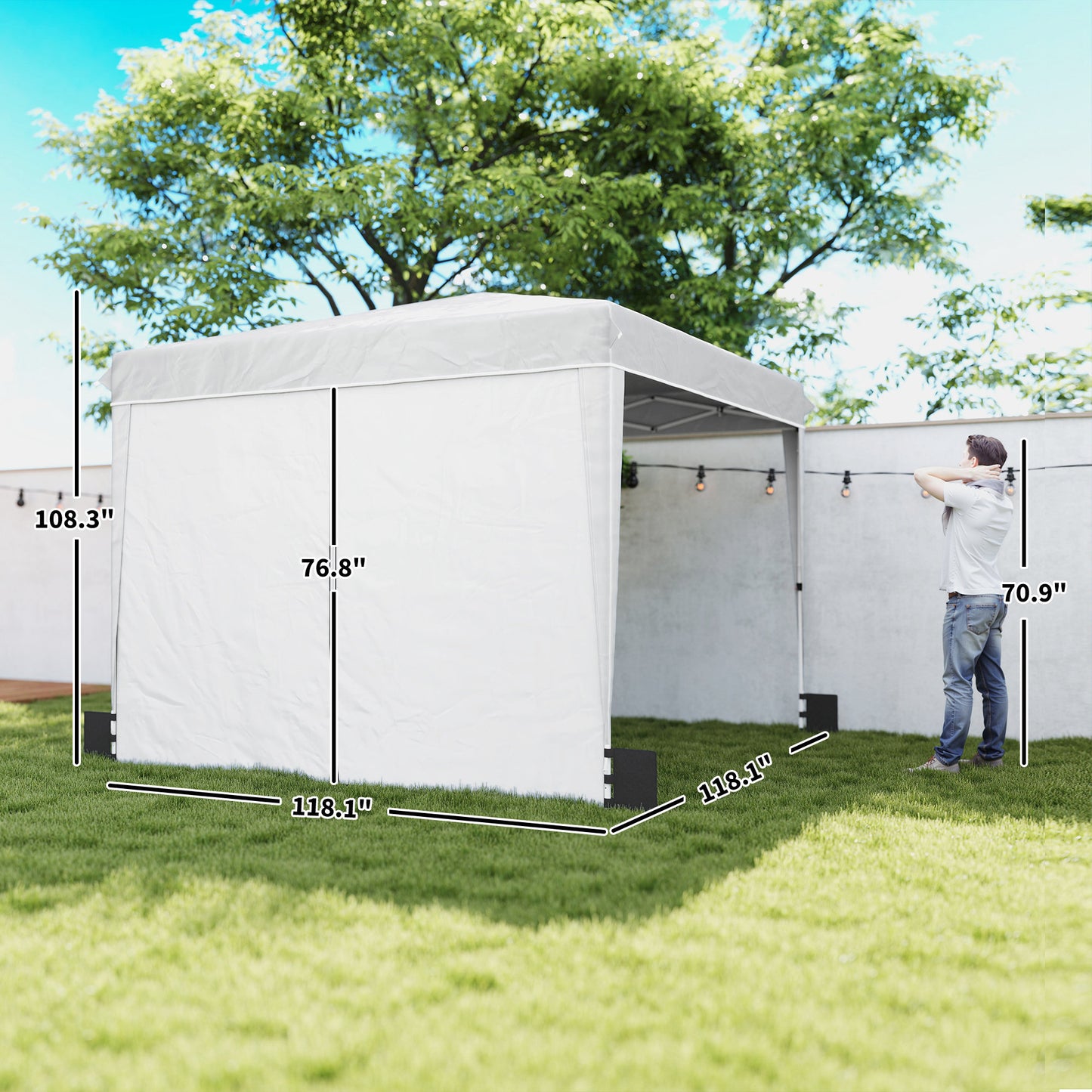 10x10 ft Pop Up Canopy Tent with Sidewalls - White