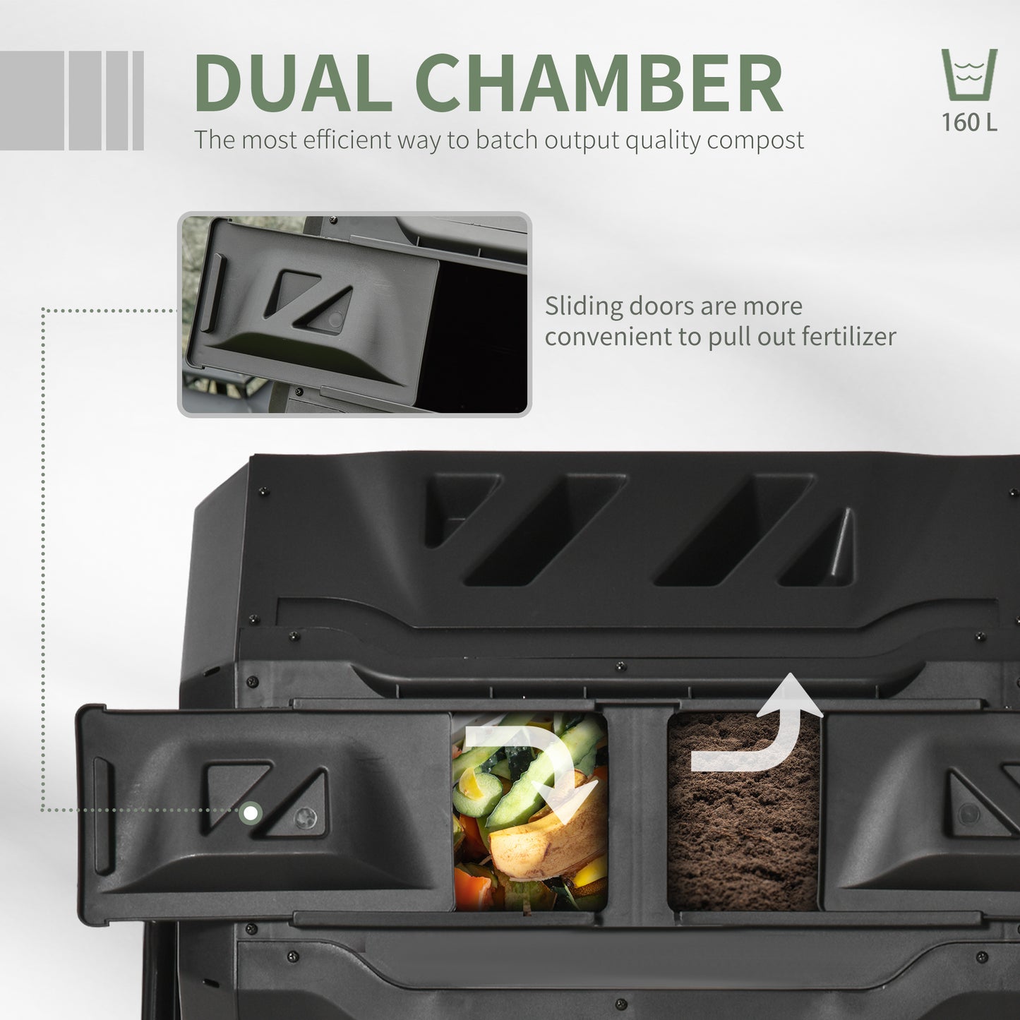 Outdoor 360° Rotating Compost Bin 43 Gallon Dual Chamber Garden Tumbler Black