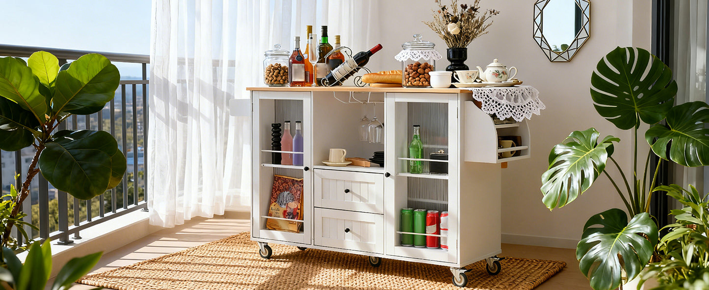 Kitchen Island Cart Rolling On Wheels With 13 Storage Areas Drop Leaf