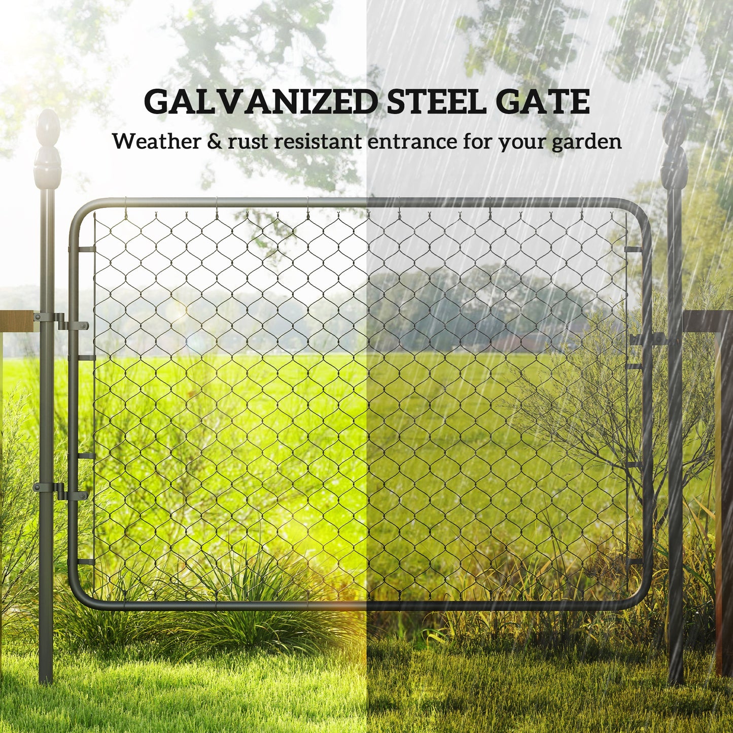 Galvanized Steel Garden Gate - 47.2 x 70.9 in, Black