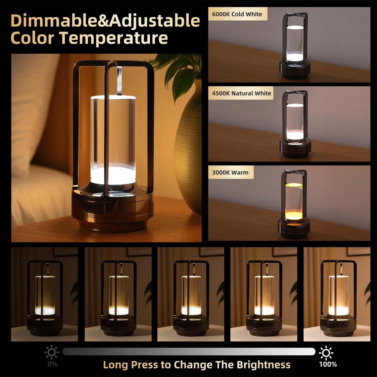 Portable Touch Control LED Night Light with 5000mAh Battery for Bedroom Camping & Home