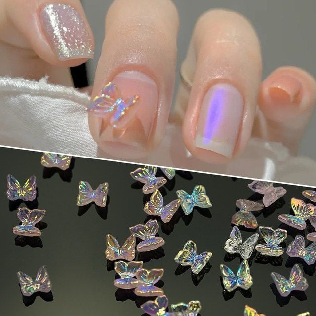 Butterfly Nail Ornament Set - 50pcs 3D Resin Fairy Nail Art Decorations
