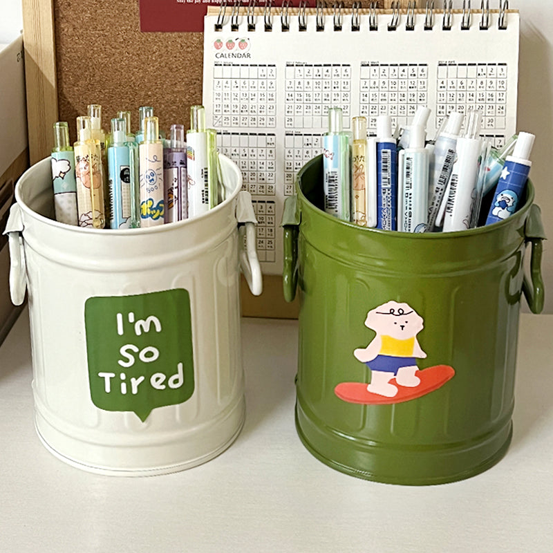 Multi-Color Iron Bucket Pen Holder Storage Organizer for Desk & Makeup