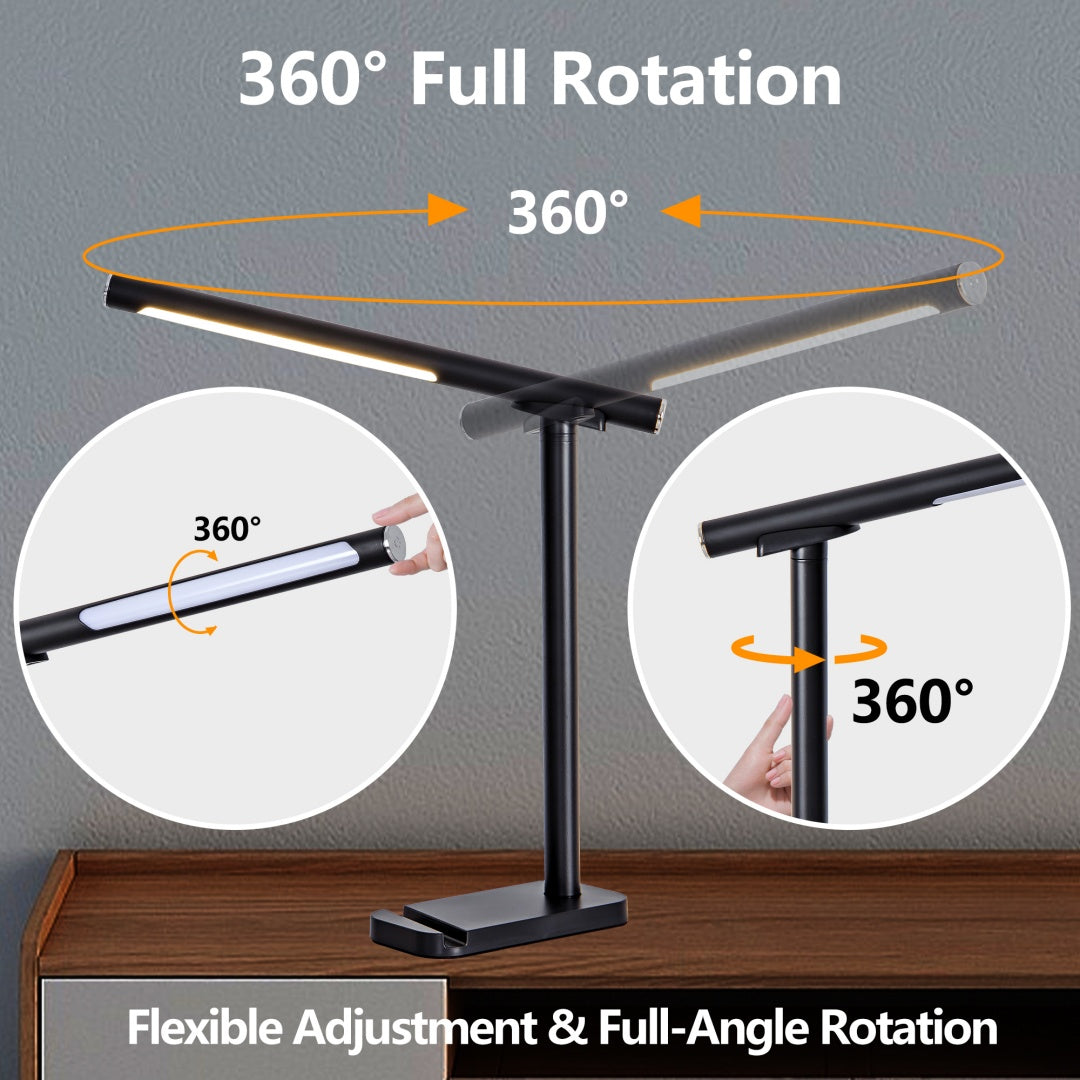 LED Desk Lamp Dimmable Reading Light with USB Charging & 5 Modes - Black