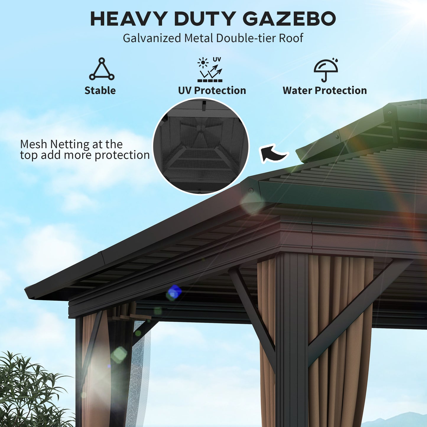 10x10 Hardtop Gazebo with Aluminum Frame and Metal Roof