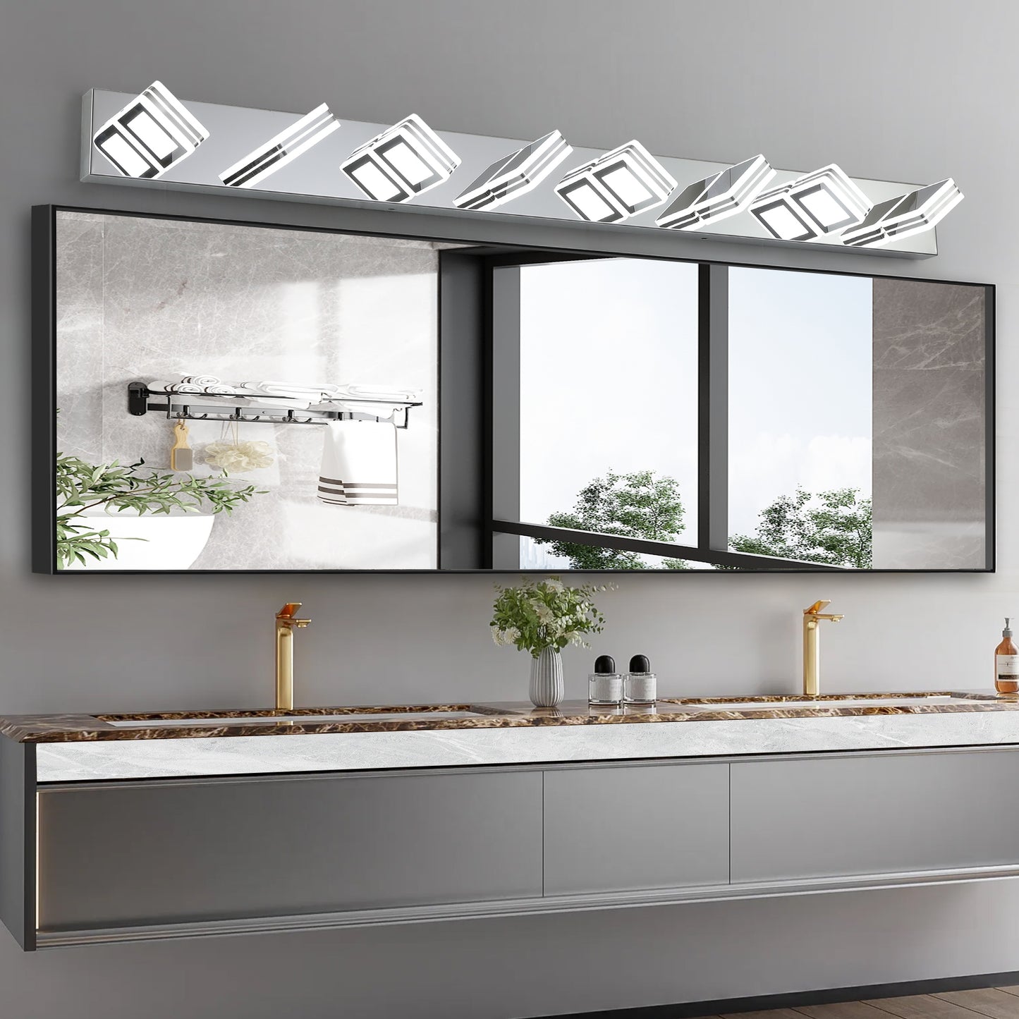 Modern Chrome 8-Light LED Wall Mount Vanity Light Fixture