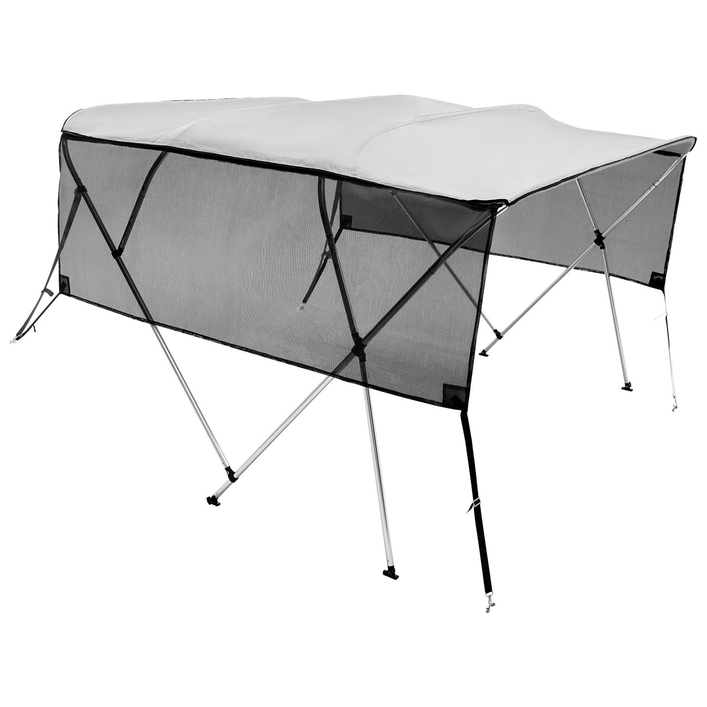 Bimini Top Boat Cover with Detachable Mesh Sidewalls - Grey