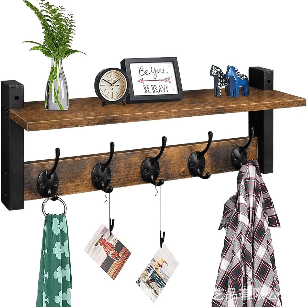 Wall-Mounted Shelf Living Room Decorative Display Rack with Hooks