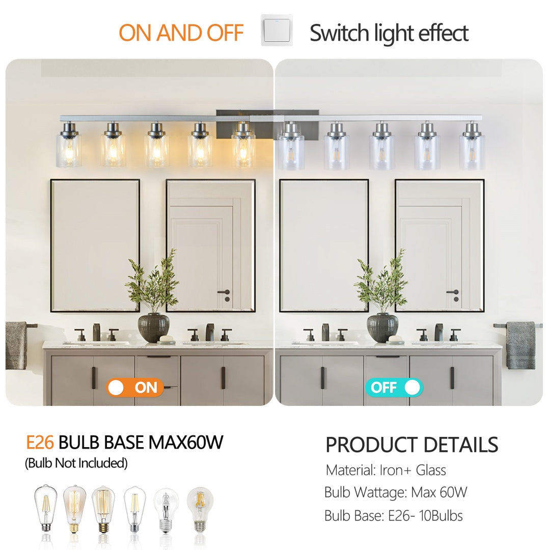 Brushed Nickel Bathroom Vanity Light Fixture with Clear Glass Shade