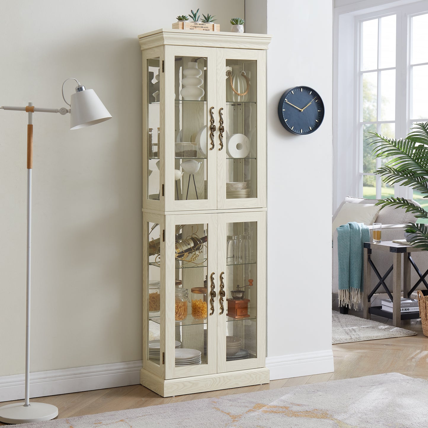 Lighted Glass Curio Display Cabinet - Antique White