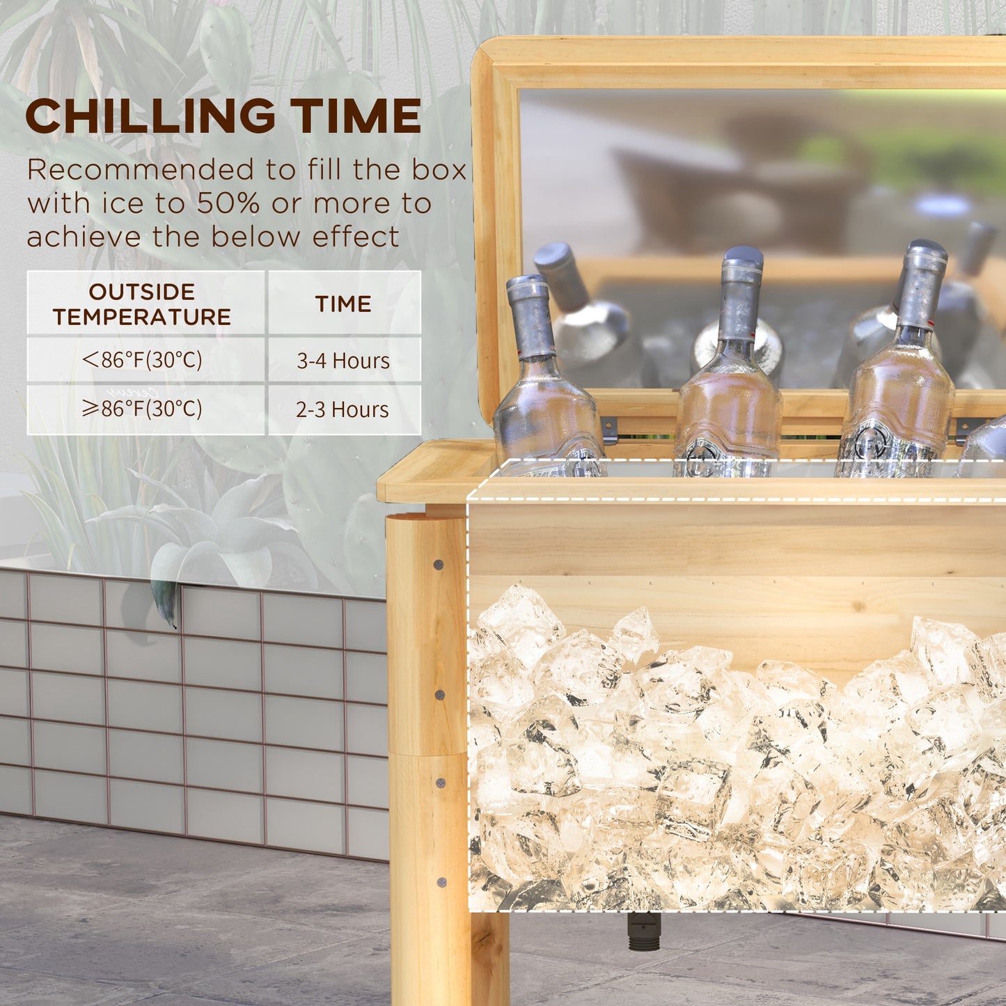 54 Quart Wooden Outdoor Cooler with Bottle Opener - Natural
