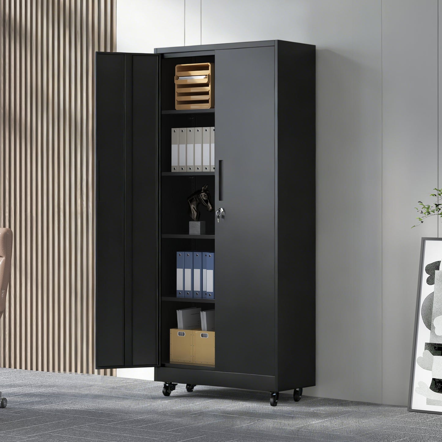 71H Metal Garage Storage Cabinet With Wheels And Lock, Heavy Duty