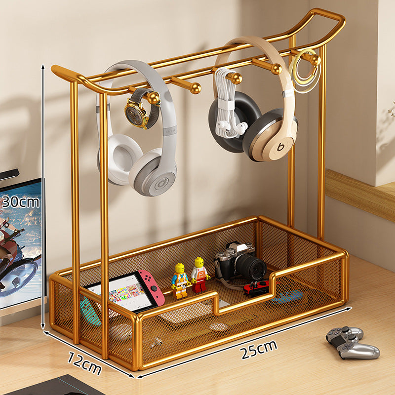 Over-Ear Headphone Stand with Multiple Tiers and Hooks - Modern Iron Storage Organizer