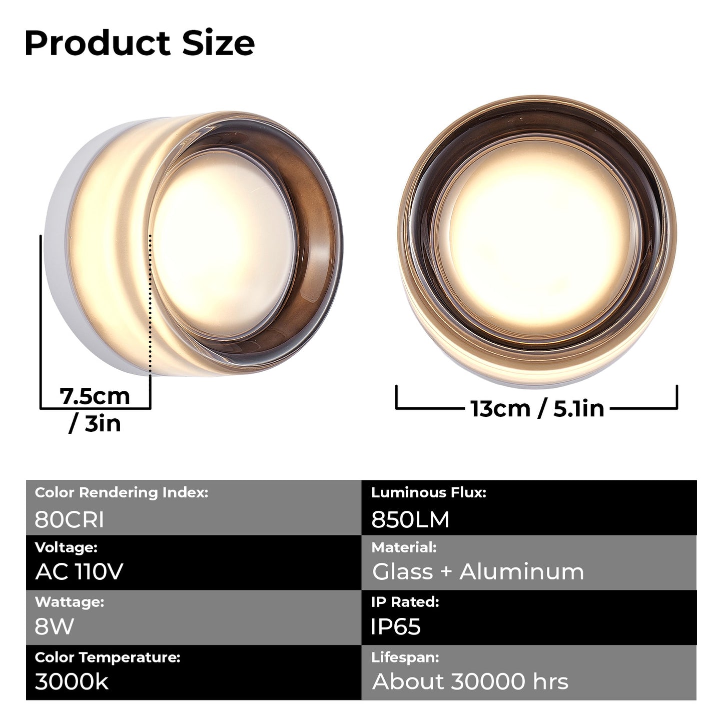 Minimalist Round Wall Light - Smoke Grey LED Fixture for Bathroom & Bedroom