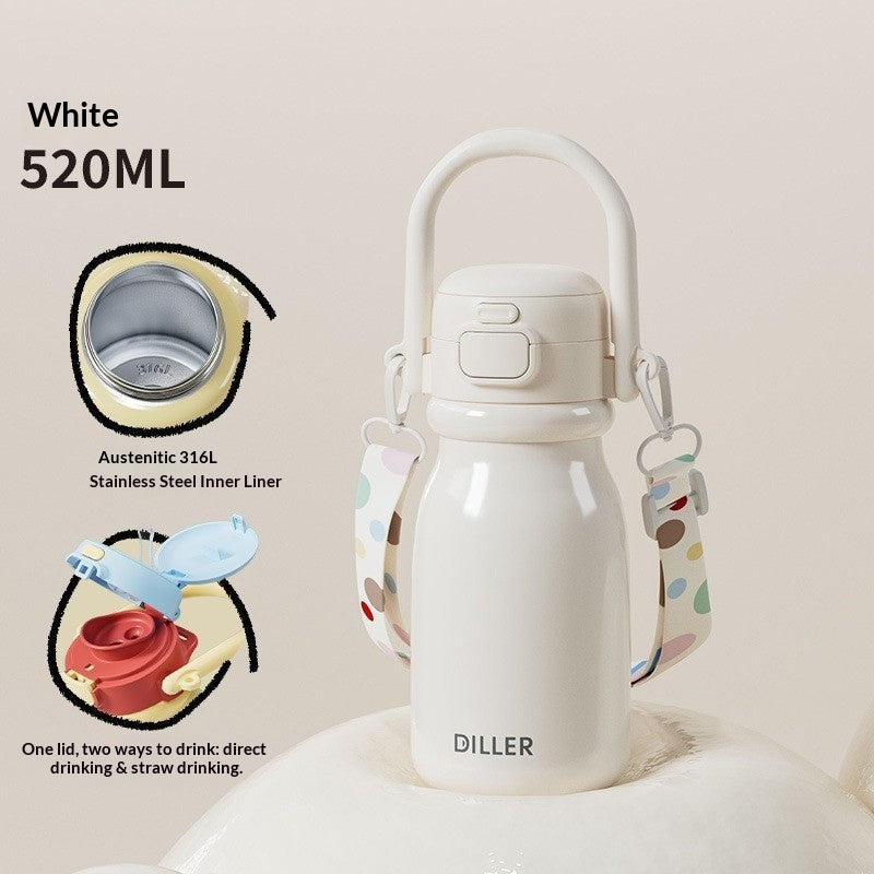 Insulated Water Bottle with Dual-Drinking Spout - 520ml Stainless Steel Thermos for Kids & Adults