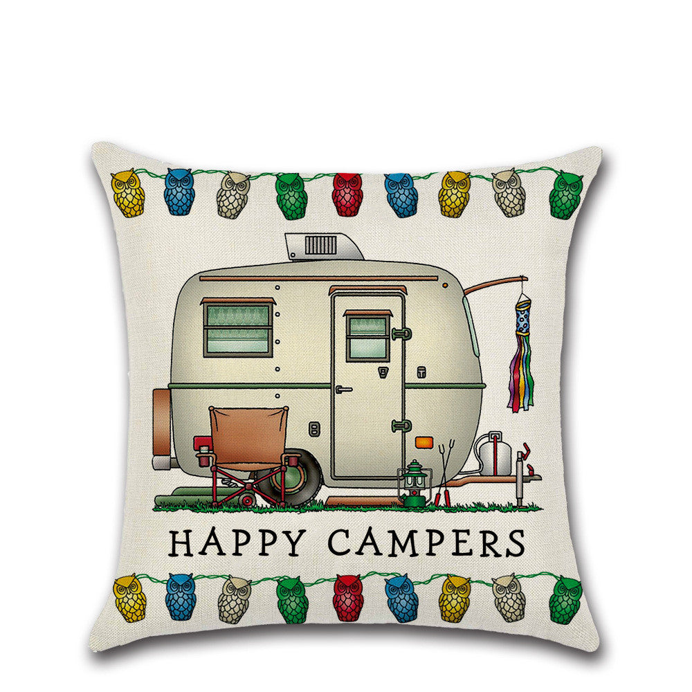 Cartoon Camper RV Linen Pillow Cover 45x45cm Home Textiles