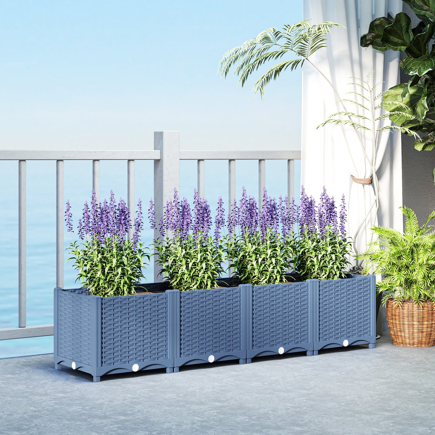 Plastic Raised Garden Bed 5x1ft Outdoor Flower Box with Drainage Holes
