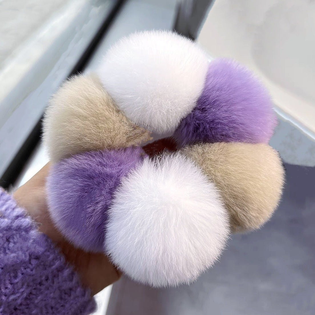 Plush Hair Ring with Rabbit Hair - Multiple Colors