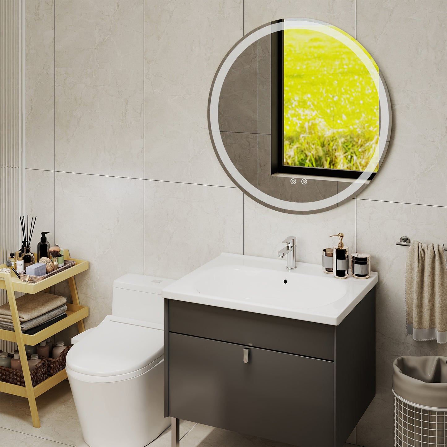 Smart Anti-Fog LED Bathroom Mirror with Dual Circular Lights
