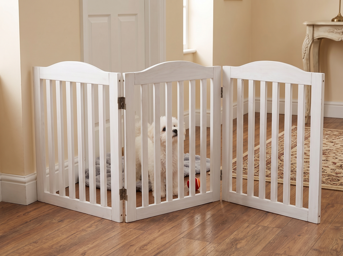 Wooden Foldable Pet Gate for Dogs, 24 Inch 3-Panel Freestanding Fence