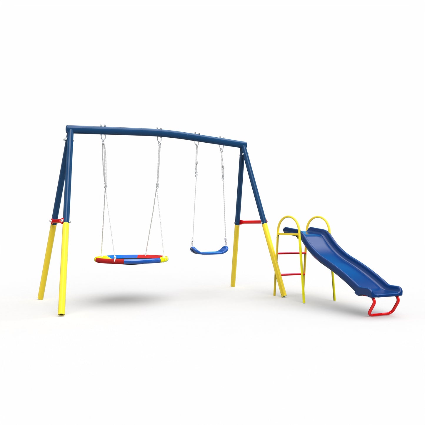 3 in 1 Heavy-Duty Metal Swing Set with Slide - Blue