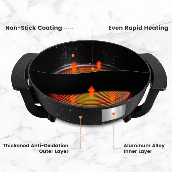 6L Electric Hot Pot with Divider - Adjustable Temperature Fondue Cooker