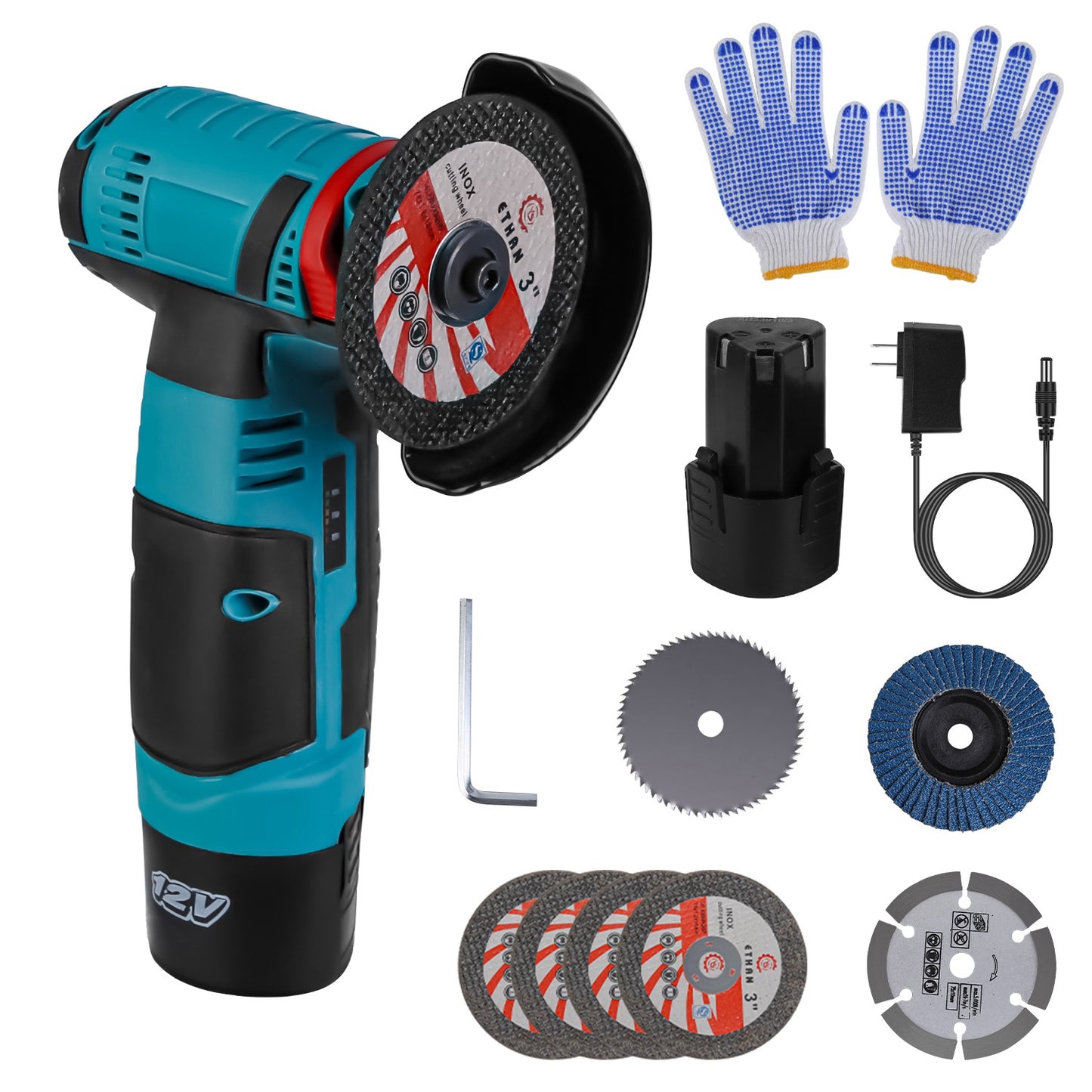Cordless Mini Angle Grinder with 2 Batteries 3-Inch Polishing & Cutting Tool