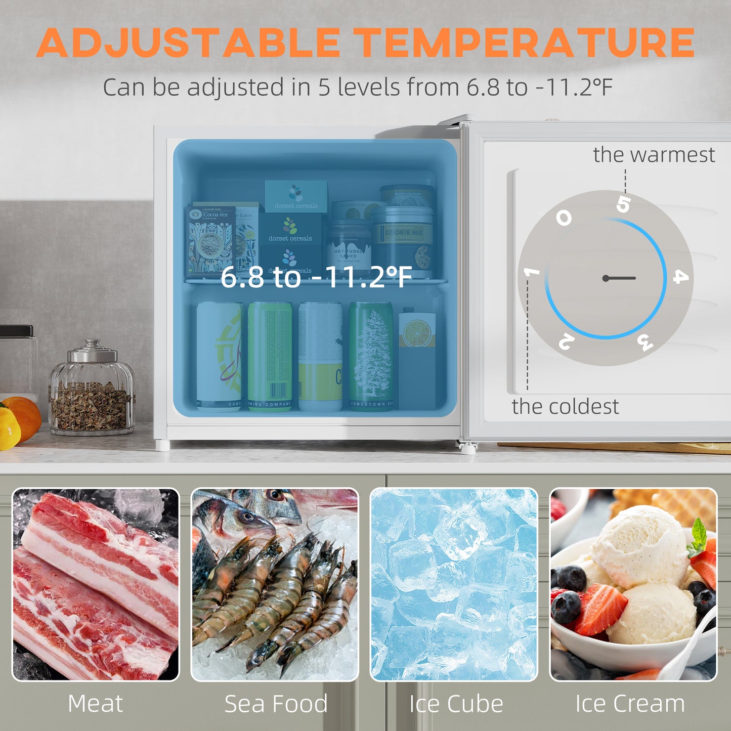 1.1 Cu Ft Compact Countertop Freezer - White, Removable Shelves, Energy Efficient
