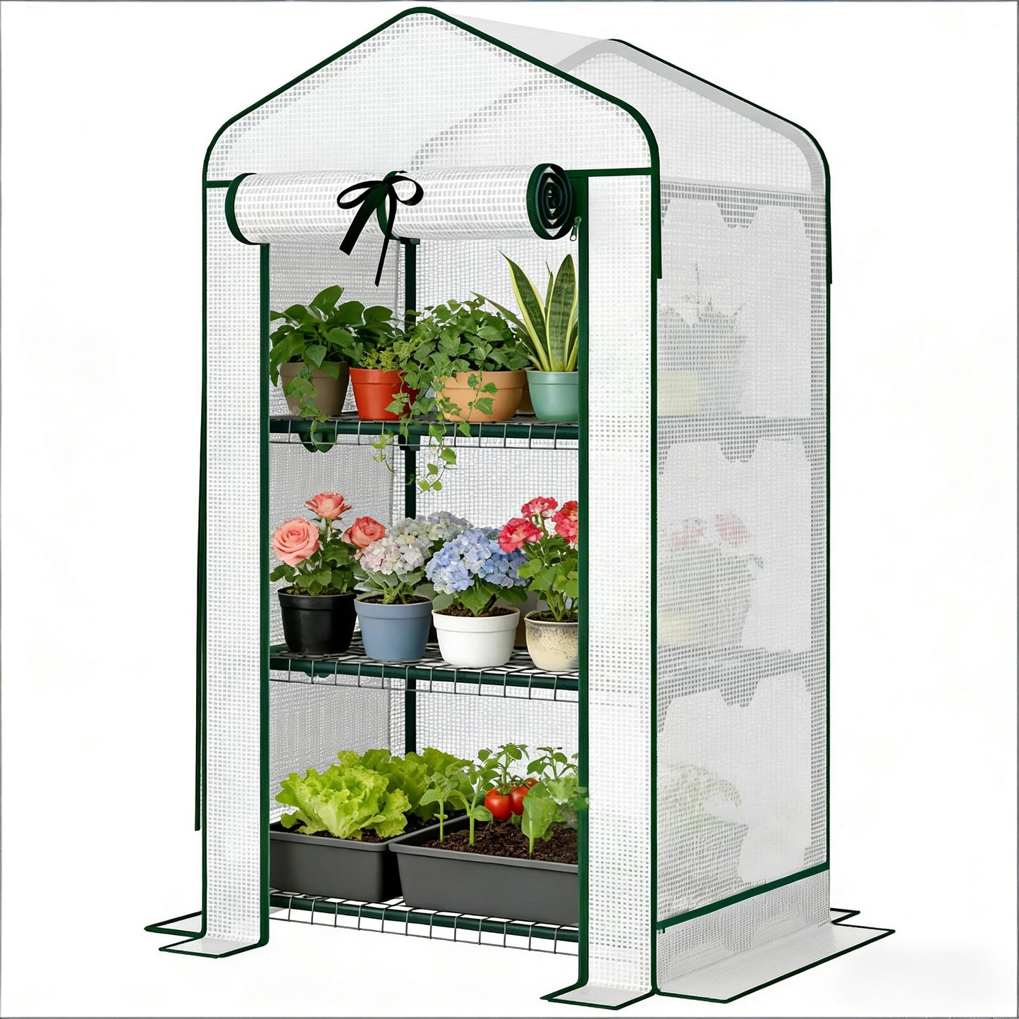 Portable Mini Greenhouse - Dark Green & White, 3-Tier Design