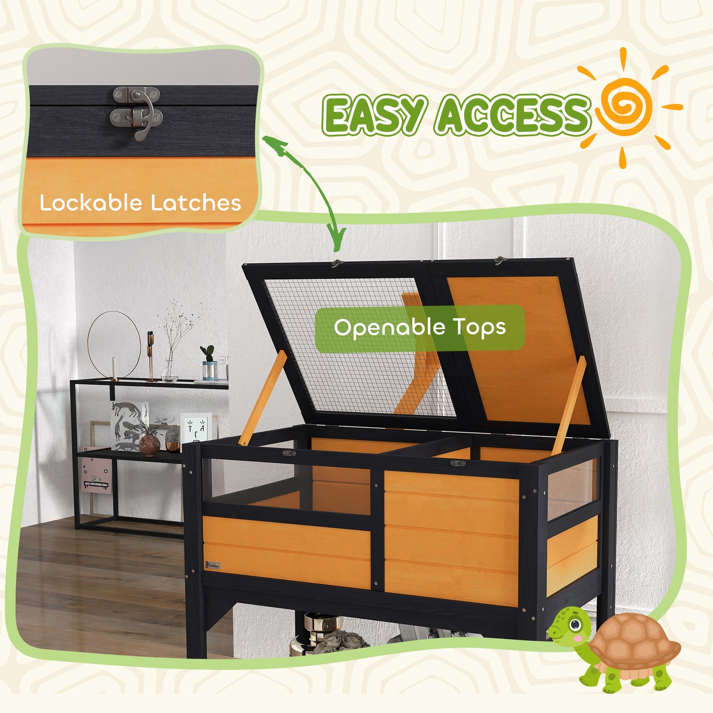 Pet Tortoise Habitat with Shelf Storage and Weather Protection - Indoor Use, Yellow
