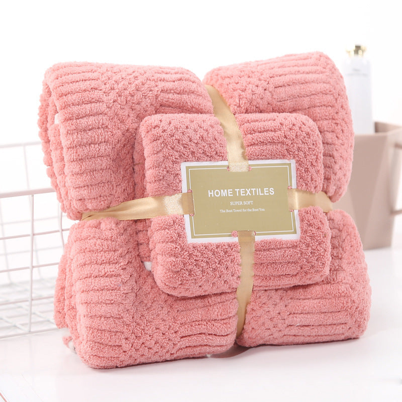 Auspicious Coral Velvet Towels & Bath Towels Set - Soft & Absorbent Unisex