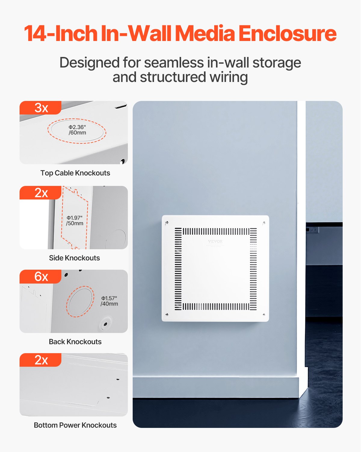 14-Inch Recessed Wall-Mount Media Enclosure with Cover - White