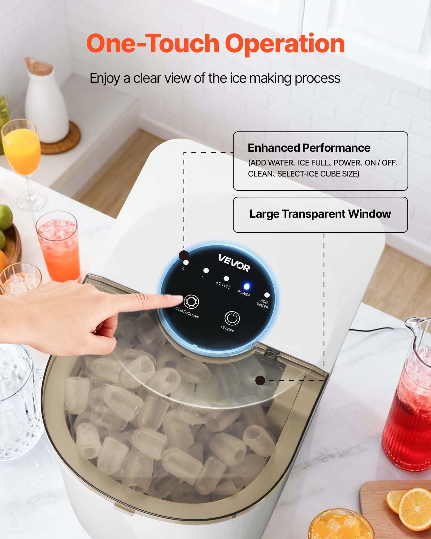 Countertop Ice Maker - Fast 7 Cubes in 6 Min, 26 Lbs Daily, Self-Cleaning Portable Machine with 2 Ice Sizes