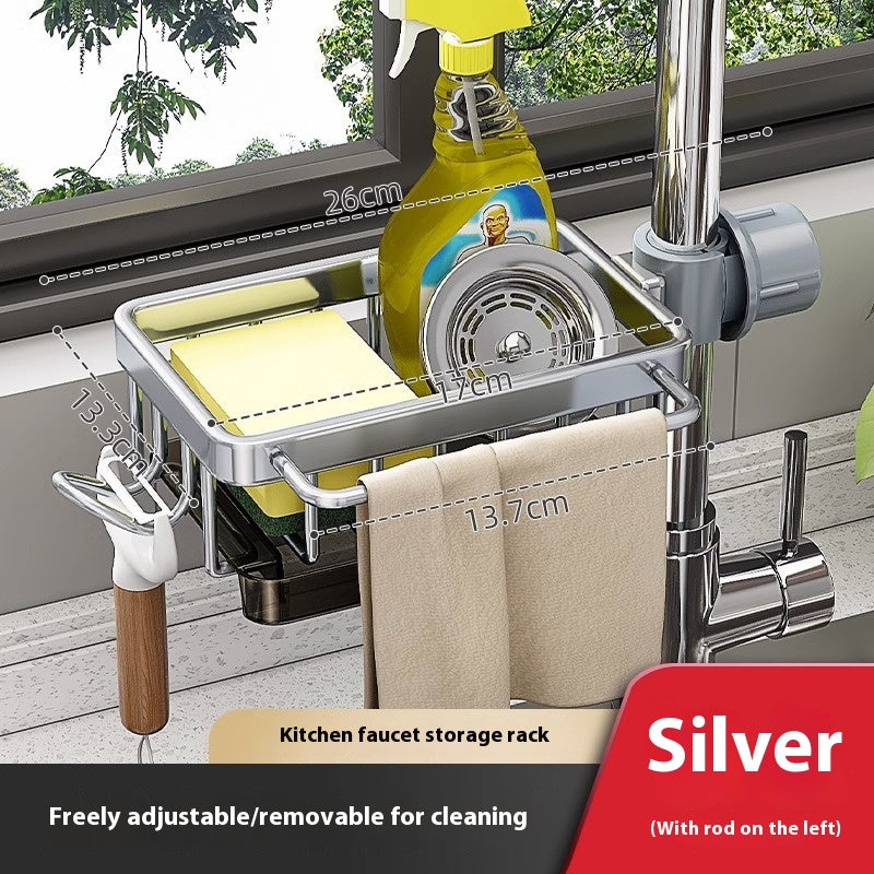 Multi-Purpose Aluminum Sink Faucet Storage Rack for Kitchen & Bathroom