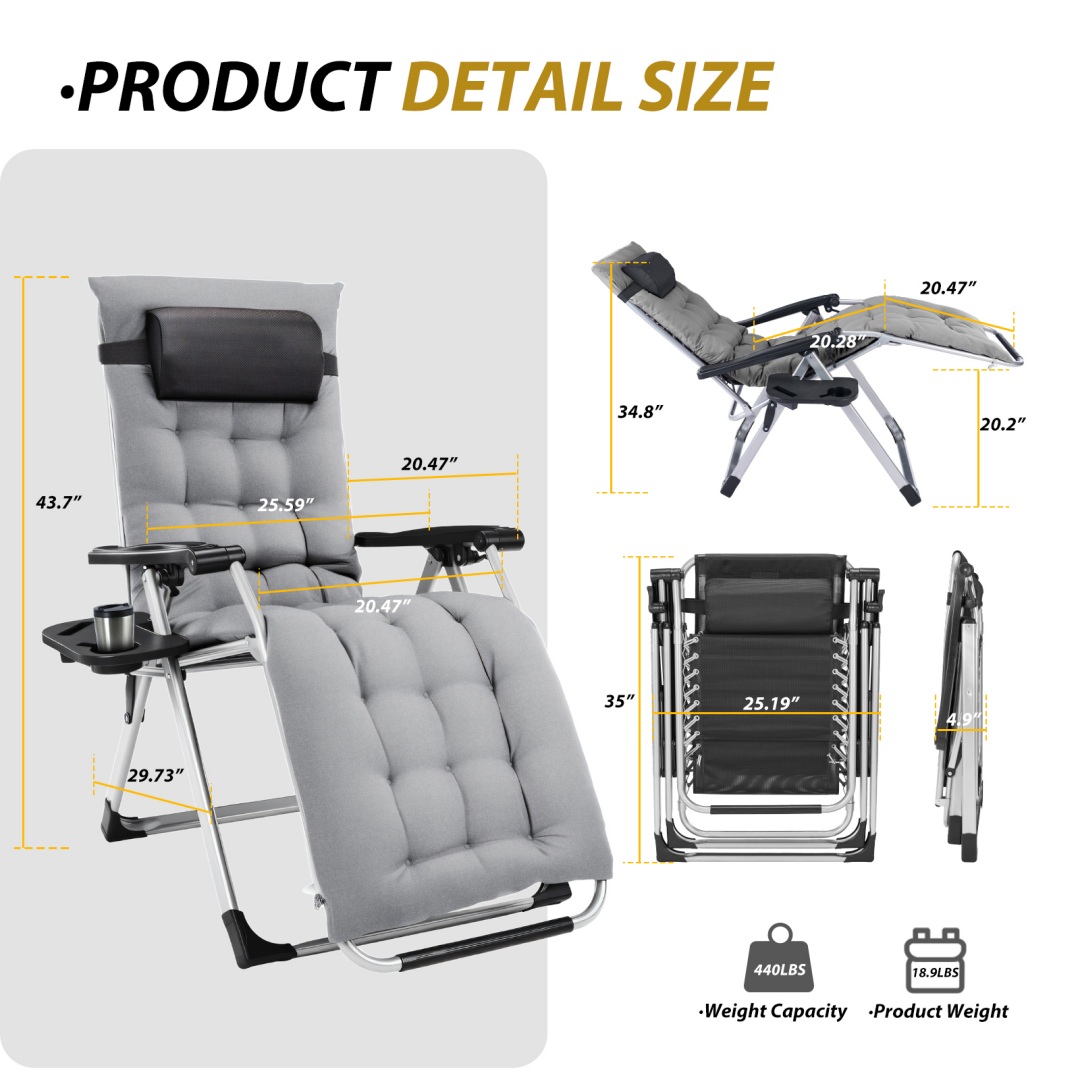 Zero Gravity Reclining Camping Chair with Cup Holder & Cushion