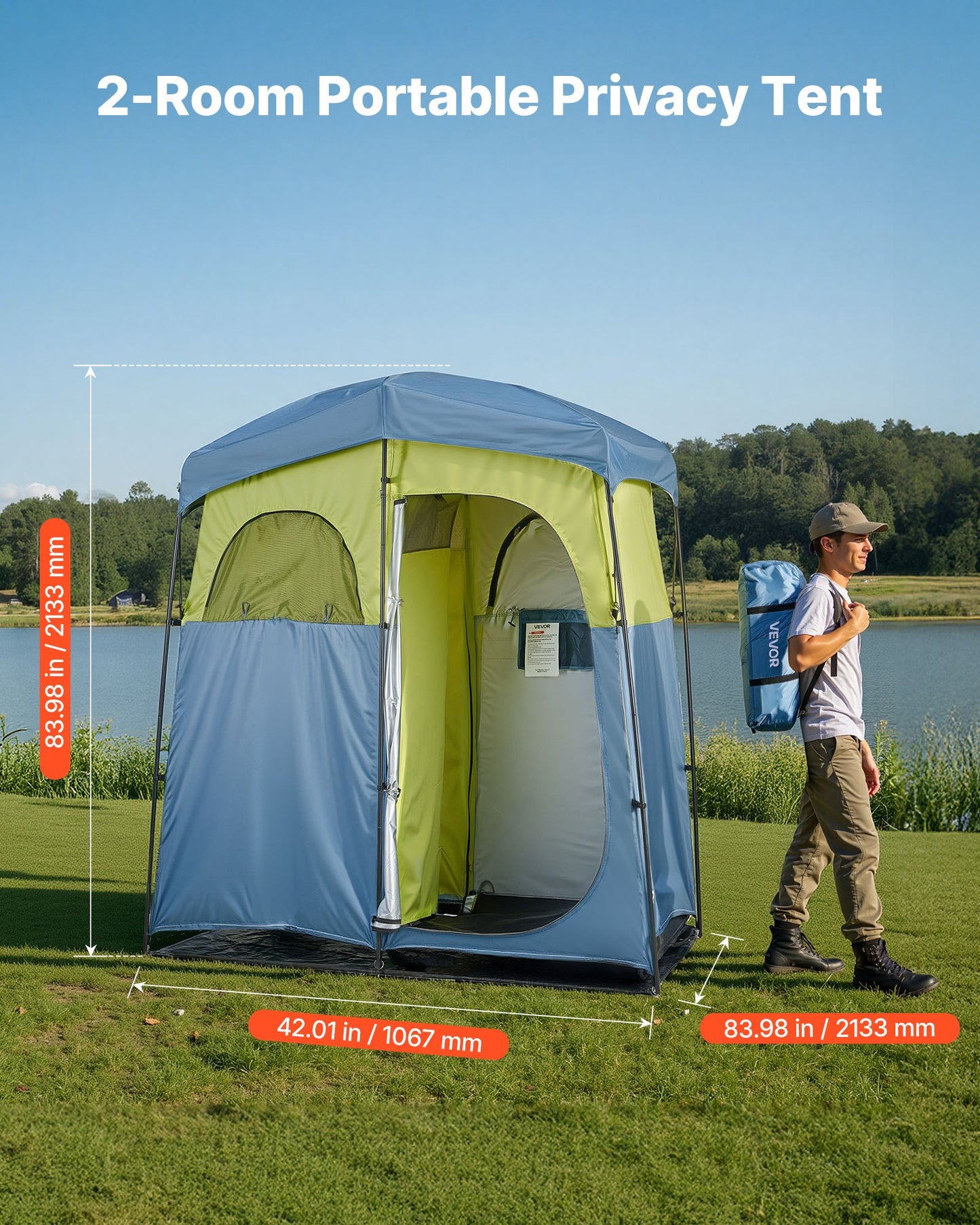 Portable Camping Shower Tent with Privacy 2-Room Design & Accessories
