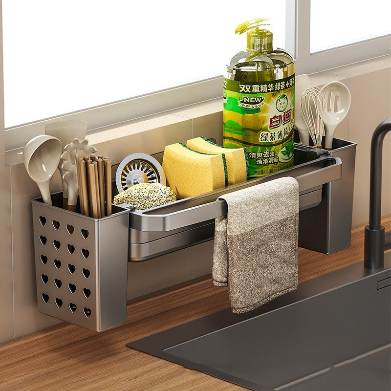 Kitchen Sink Storage Shelf with Detachable Rag Rack - Multi-Purpose Organizer