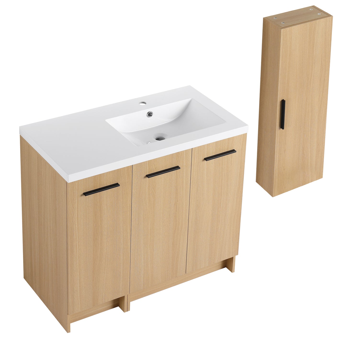 36" Freestanding Bathroom Vanity Set with Linen Cabinet - Light Oak