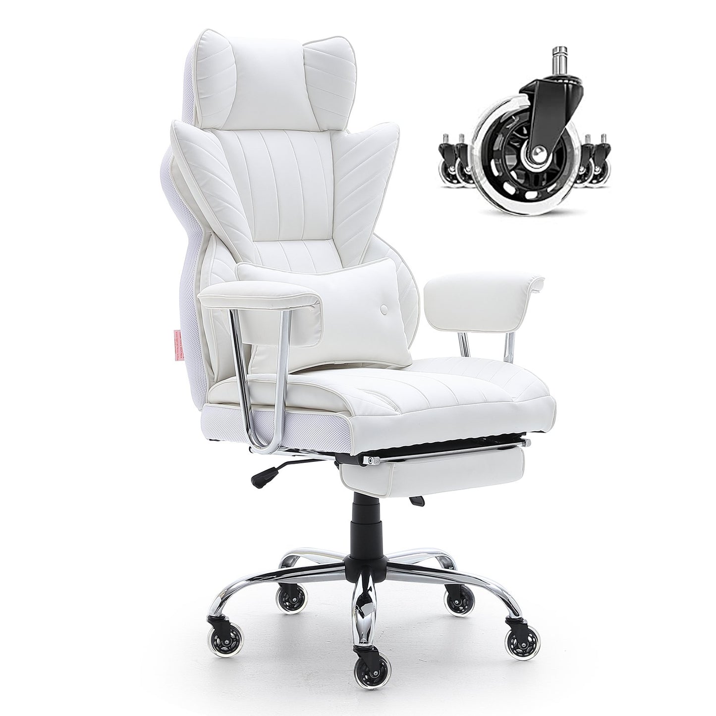 Ergonomic Reclining Office Chair with Footrest - White