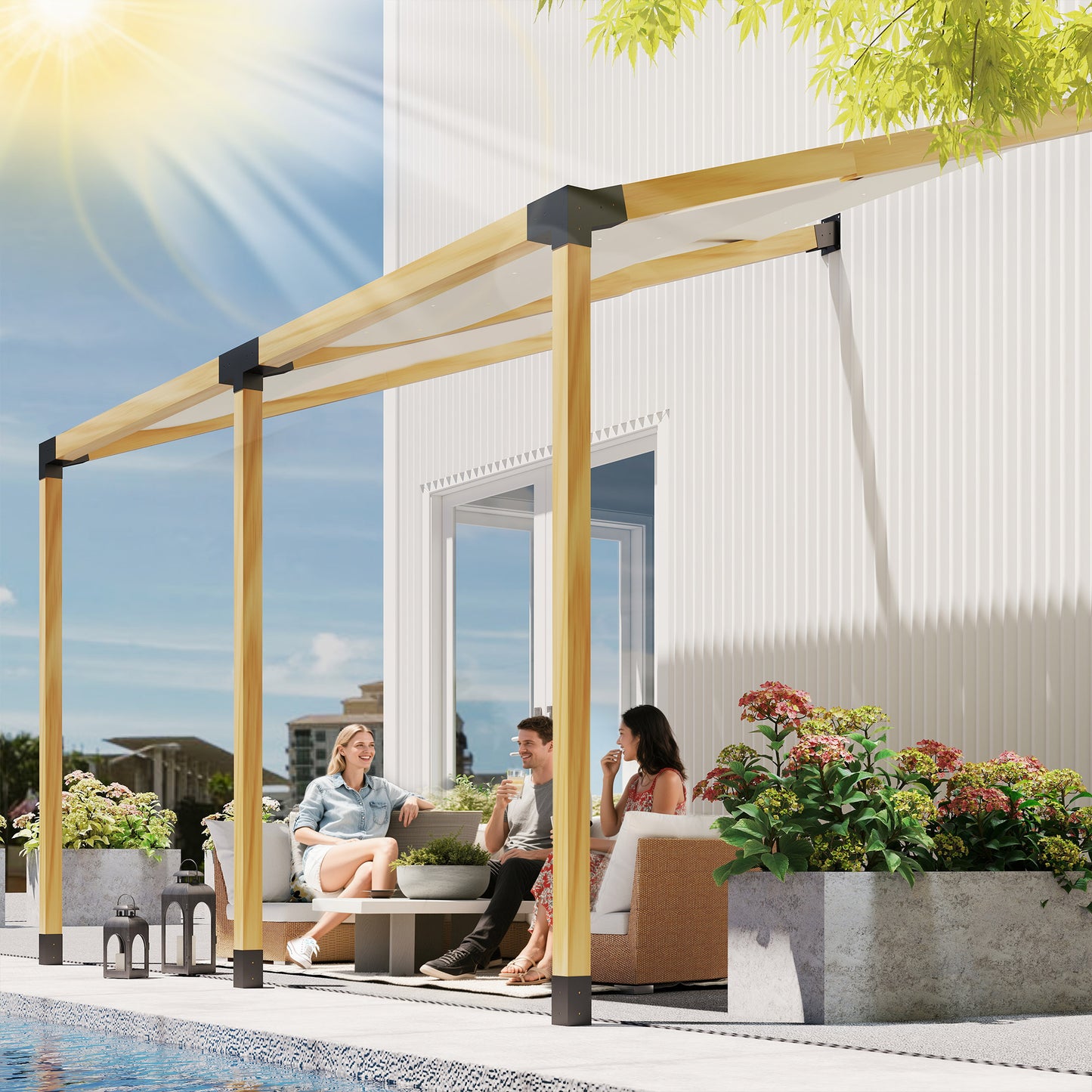 Pergola Kit with 15° Slanted Brackets & Post Bases - Black
