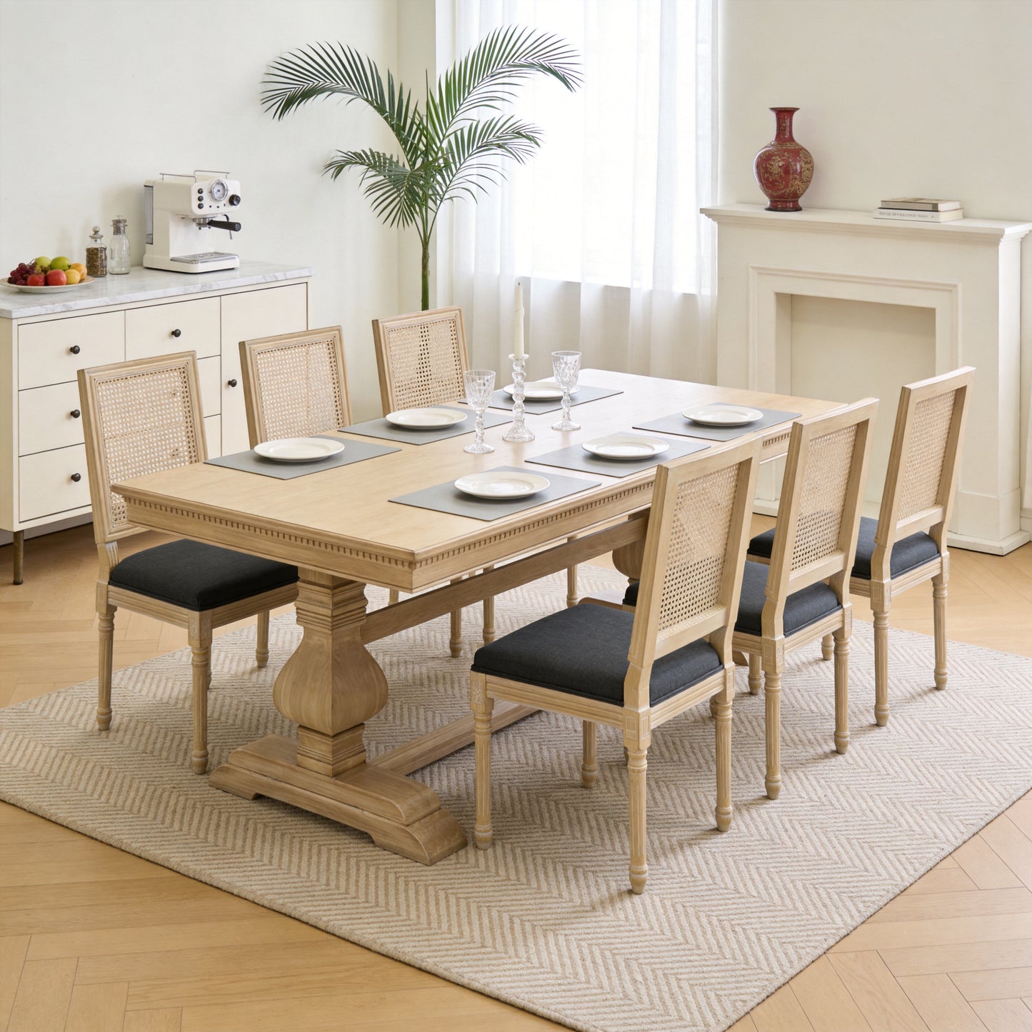 French Country Dining Chairs Set of 2 - Upholstered Grey