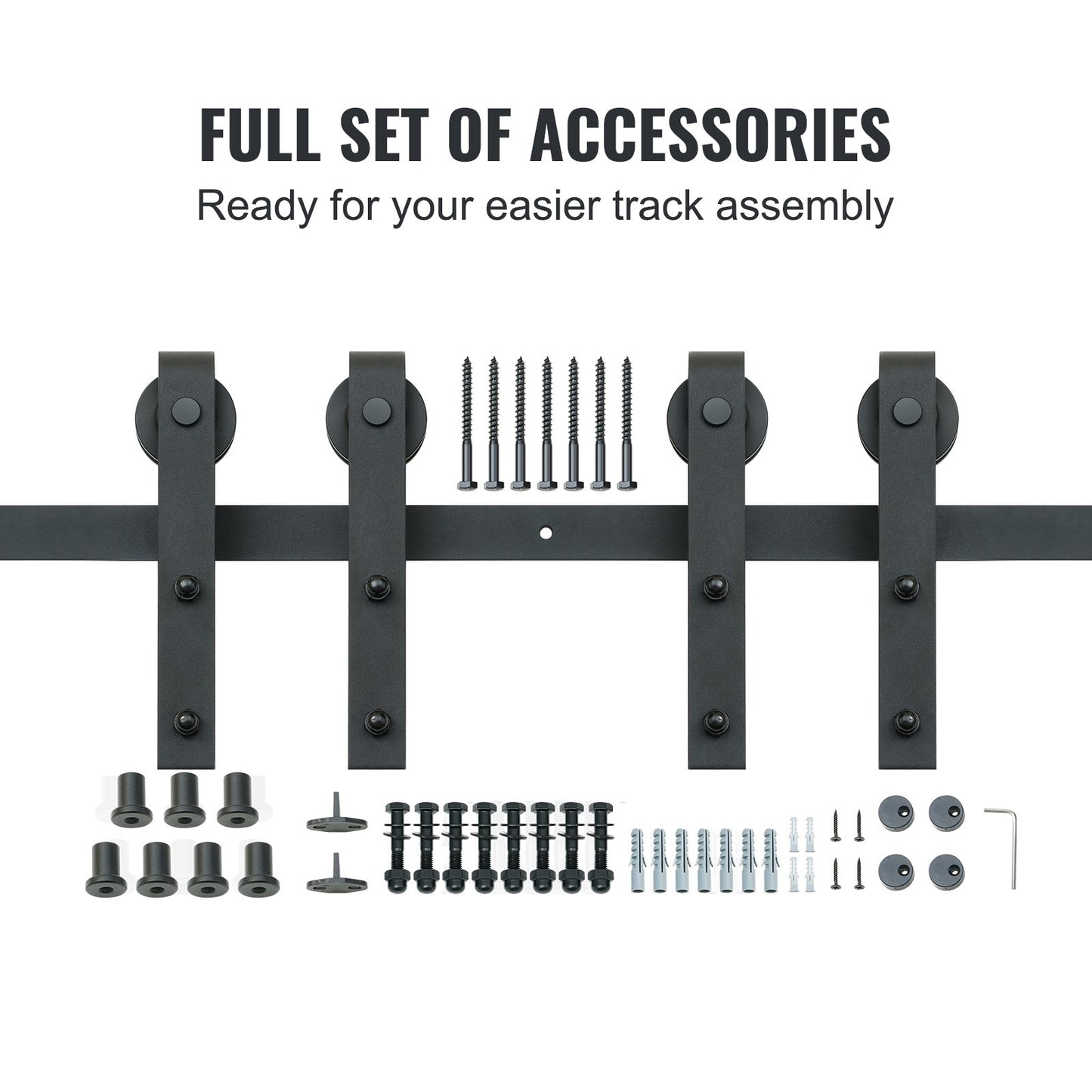 8ft Heavy Duty Sliding Barn Door Hardware Kit for Double Doors - Black